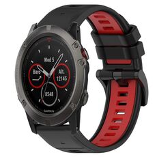 Per Garmin Fenix 5X Sapphire 26mm Cinturino sportivo in silicone bicolore (nero + rosso)