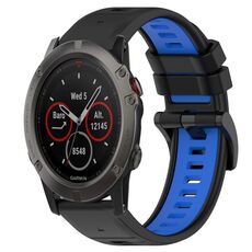 Per Garmin Fenix 5X Sapphire 26mm Cinturino sportivo in silicone bicolore (nero + blu)