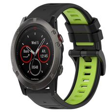 Per Garmin Fenix 5X Sapphire 26mm Cinturino sportivo in silicone bicolore (nero + verde lime)