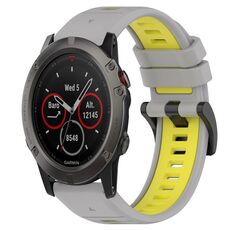 Per Garmin Fenix 5X Sapphire 26mm Cinturino sportivo in silicone bicolore (grigio + giallo)