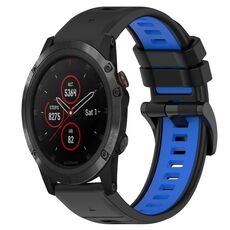 Per Garmin Fenix 5X Plus 26mm Cinturino sportivo in silicone bicolore (nero + blu)