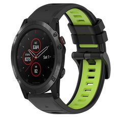 Per Garmin Fenix 5X Plus 26mm Cinturino sportivo in silicone bicolore (nero + verde lime)
