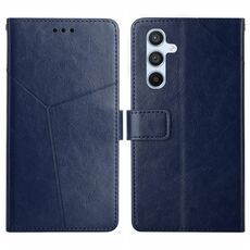 Per Samsung Galaxy M34 5G Custodia in pelle con motivo a forma di Y (blu)