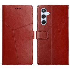 Per Samsung Galaxy M34 5G Custodia in pelle con motivo a forma di Y (marrone)