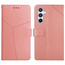 Per Samsung Galaxy M34 5G Custodia in pelle con motivo a forma di Y (rosa)