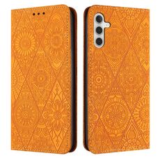Per Samsung Galaxy S23 FE 5G custodia in pelle ad adsorbimento goffrata etnica (gialla)