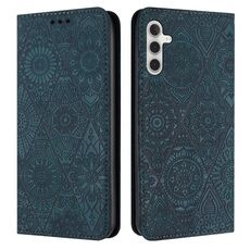 Per Samsung Galaxy S23 FE 5G custodia in pelle ad adsorbimento goffrata etnica (blu)