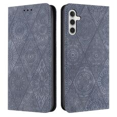 Per Samsung Galaxy S23 FE 5G custodia in pelle ad adsorbimento goffrata etnica (grigio)