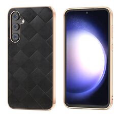 Per Samsung Galaxy Z Flip5 Nano placcatura Weave Plaid Texture PU custodia per telefono (nero)