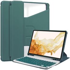 Custodia in pelle trasparente per Samsung Galaxy Tab S9+ 360 rotazione intelligente con tastiera (verde scuro)