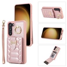 Per Samsung Galaxy S23 + 5G Custodia per cellulare con porta carte verticale con doppio cordino (oro rosa)