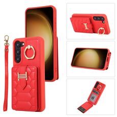 Per Samsung Galaxy S23 + 5G Custodia per telefono con porta carte verticale con doppio cordino (rosso)