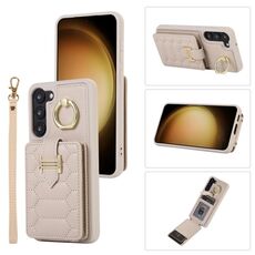 Per Samsung Galaxy S23 + 5G Custodia per cellulare con porta carte verticale con doppio cordino (beige)