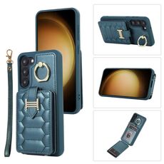 Per Samsung Galaxy S23 + 5G Custodia per telefono con porta carte verticale con doppio cordino (verde scuro)