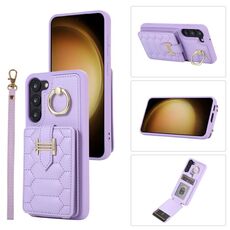 Per Samsung Galaxy S23 + 5G Custodia per cellulare con porta carte verticale con doppio cordino (viola)