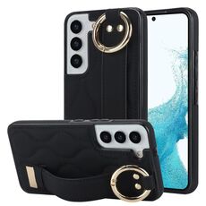 Per Samsung Galaxy S22+ Custodia antiscivolo per telefono in PU con anello a copertura totale con cinturino (nero)