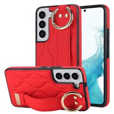 Per Samsung Galaxy S22+ Custodia antiscivolo per telefono in PU con anello a copertura totale con cinturino (rosso)