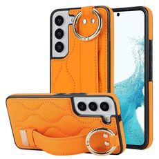 Per Samsung Galaxy S22+ Custodia antiscivolo per telefono in PU con anello a copertura totale con cinturino (arancione)