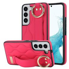 Per Samsung Galaxy S22+ Custodia antiscivolo per telefono in PU con anello a copertura totale con cinturino (rosa rossa)