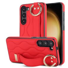 Per Samsung Galaxy S23+ Custodia antiscivolo per telefono in PU con anello a copertura totale con cinturino (rosso)