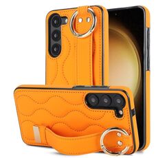 Per Samsung Galaxy S23+ Custodia antiscivolo per telefono in PU con anello a copertura totale con cinturino (arancione)