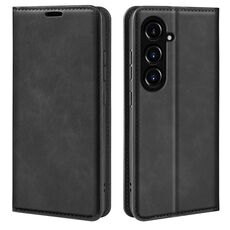 Per Samsung Galaxy S23 FE 5G Custodia per telefono in pelle con ventosa magnetica retro-pelle (nera)