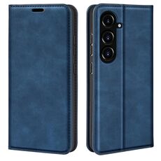 Per Samsung Galaxy S23 FE 5G Custodia in pelle con ventosa magnetica retro-pelle (blu scuro)