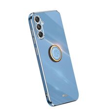 Per Samsung Galaxy S23 FE 5G XINLI Straight Edge 6D Electroplate Custodia per telefono in TPU con supporto ad anello (blu celeste)