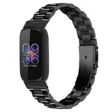 Per Fitbit Inspire 3 Cinturino per orologio in acciaio inossidabile con fibbia piatta a tre perline (nero)