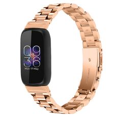 Per Fitbit Inspire 3 Cinturino per orologio in acciaio inossidabile con fibbia piatta a tre perline (oro rosa)