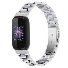 Per Fitbit Inspire 3 Cinturino per orologio in acciaio inossidabile con fibbia piatta a tre perline (argento)