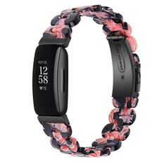 Per cinturino di ricambio in resina ovale Fitbit Inspire 3 (fiore rosa nero)
