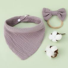 Asciugamano bava di garza di cotone per neonati + Set di fascia per capelli con fiocco Bavaglini (viola uva)