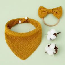 Asciugamano bava di garza di cotone per bambini + set di fascia per capelli con fiocco Bavaglini (giallo)