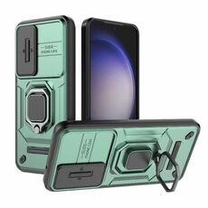 Per Samsung Galaxy S23 5G Scorrevole Camshield TPU + Custodia antiurto per PC con supporto (verde)