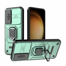Per Samsung Galaxy S23 + 5G Custodia per telefono antiurto con camshield scorrevole in TPU + PC con supporto (verde)