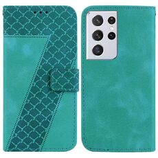 Custodia per telefono in pelle goffrata a forma di 7 per Samsung Galaxy S21 Ultra 5G (verde)