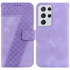 Custodia per telefono in pelle goffrata a forma di 7 per Samsung Galaxy S21 Ultra 5G (viola)