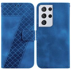 Custodia per telefono in pelle goffrata a forma di 7 per Samsung Galaxy S21 Ultra 5G (blu)