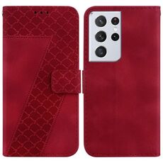 Custodia per telefono in pelle goffrata a forma di 7 per Samsung Galaxy S21 Ultra 5G (rossa)