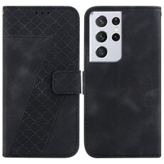 Custodia per telefono in pelle goffrata a forma di 7 per Samsung Galaxy S21 Ultra 5G (nera)
