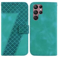 Custodia per telefono in pelle goffrata a forma di 7 per Samsung Galaxy S22 Ultra 5G (verde)