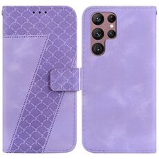 Custodia per telefono in pelle goffrata a forma di 7 per Samsung Galaxy S22 Ultra 5G (viola)