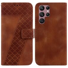 Custodia per telefono in pelle goffrata a forma di 7 per Samsung Galaxy S22 Ultra 5G (marrone)