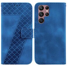 Custodia per telefono in pelle goffrata a forma di 7 per Samsung Galaxy S22 Ultra 5G (blu)