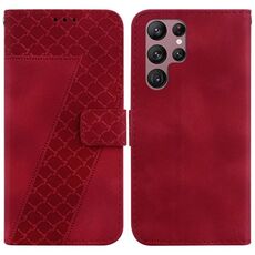 Custodia per telefono in pelle goffrata a forma di 7 per Samsung Galaxy S22 Ultra 5G (rossa)