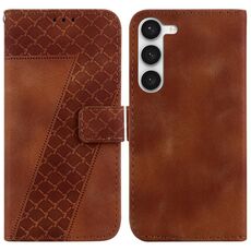 Custodia per telefono in pelle goffrata a forma di 7 per Samsung Galaxy S23 5G (marrone)
