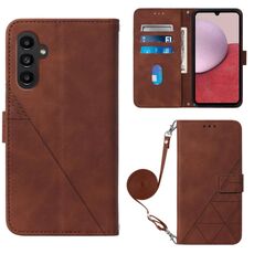 Per Samsung Galaxy S23 FE 5G Crossbody 3D Custodia per cellulare in pelle goffrata (marrone)