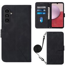 Per Samsung Galaxy S23 FE 5G Crossbody 3D Custodia per cellulare in pelle goffrata (nero)
