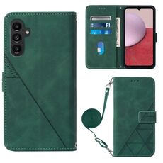 Per Samsung Galaxy S23 FE 5G Crossbody 3D Custodia per telefono in pelle goffrata (verde scuro)